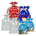 thumbnail image 1 of Wrapables Aluminum Foil Christmas Holiday Drawstring Gift Bags for Party Favors, Goodie Bag, Treats, Gift Wrap, Parties, (Set of 6) Blue & Silver, 1 of 7