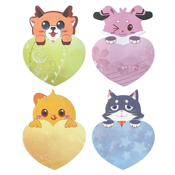 Wrapables Animal Hearts Sticky Notes (Set of 2), Chick, Cat, Bunny, Deer