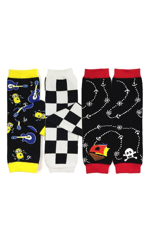 Baby 3-Pair Fun and Playtime Leg Warmers, Robots, Checkers, Sea Adventures