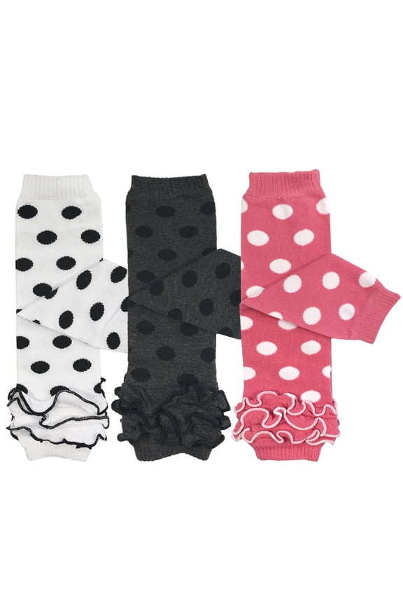 Baby 3-Pair Leg Warmers O/S Dots and Ruffles