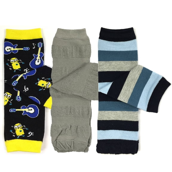 Wrapables® Baby 3-Pair Leg Warmers O/S Robot, Gray in Ruched, Stripes