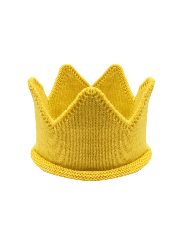 ® Baby Boy & Girl Birthday Party Knitted Crown Headband Beanie Cap Hat, Yellow