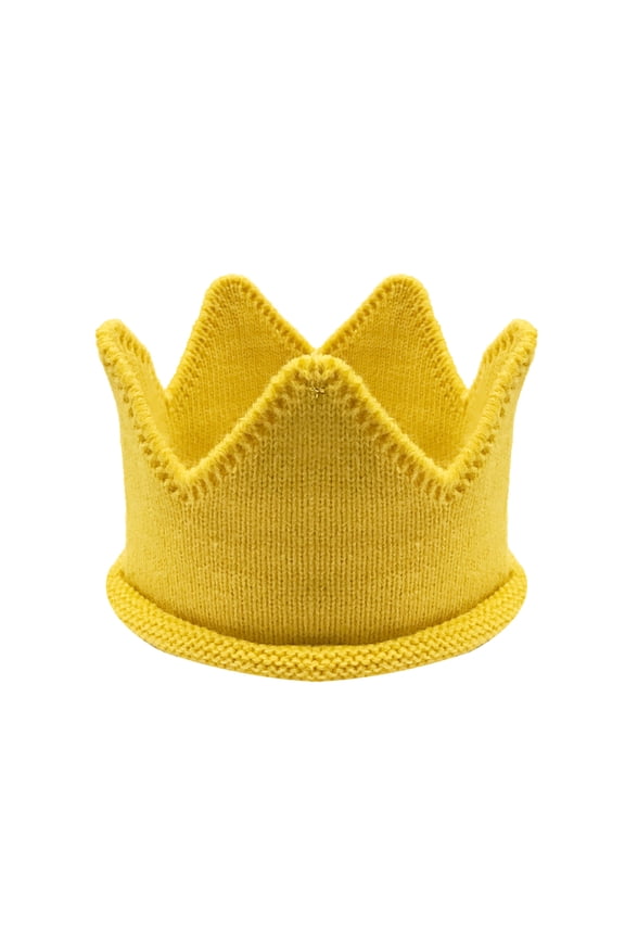 ® Baby Boy & Girl Birthday Party Knitted Crown Headband Beanie Cap Hat, Yellow