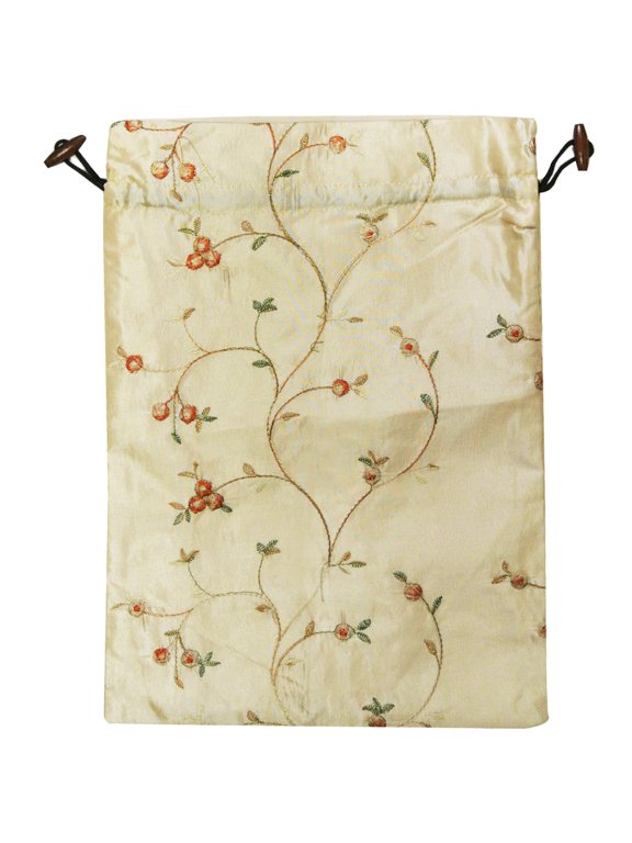 ® Beautiful Embroidered Silk Travel Bag for Lingerie & Shoes - Beige