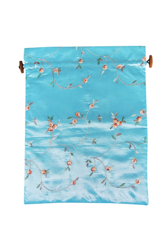 ® Beautiful Embroidered Silk Travel Bag for Lingerie & Shoes - Sky Blue