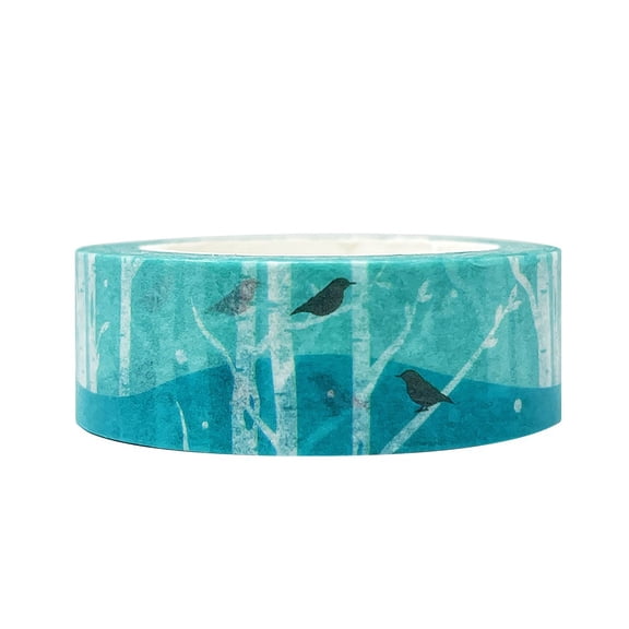 Wrapables Beautiful Scenery Washi Masking Tape, 15mm x 10M, Birds in Blue Forest