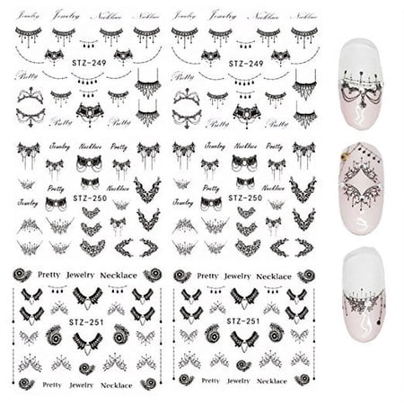 Wrapables® Black Necklaces Water Slide Nail Art Decals Water Transfer Nail Decals (6 sheets/Over 150 decals)