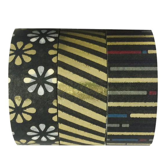Wrapables® Blooming Blackout Metallic Foil Washi Masking Tape (set of 3), 10M L x 15mm W