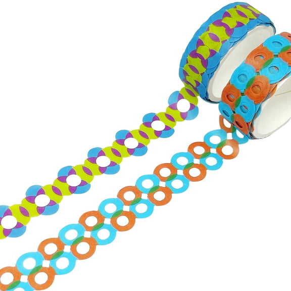 Wrapables Bright Geometric Design Hollow Washi Masking Tape 4M Length Total (Set of 2), Circle & Bubbles