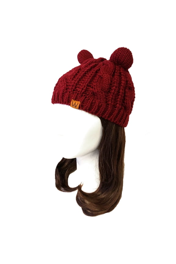 ® Cable Knit Cat Ears Beanie, Burgundy