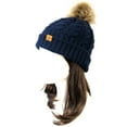 thumbnail image 1 of Wrapables® Cable Knit Faux Fur Pom Pom Beanie, Adult Dark Blue, 1 of 3