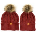 thumbnail image 1 of Wrapables® Cable Knit Faux Fur Pom Pom Beanie, Mommy & Me Set Burgundy, 1 of 4