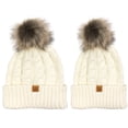 thumbnail image 1 of Wrapables® Cable Knit Faux Fur Pom Pom Beanie, Mommy & Me Set Cream, 1 of 4
