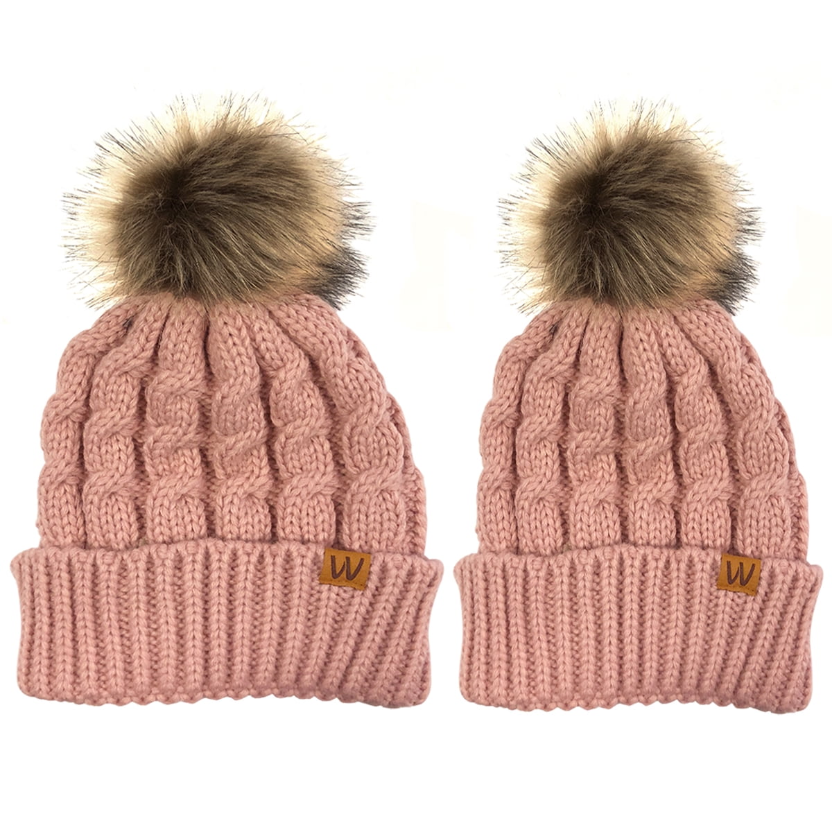Wrapables® Cable Knit Faux Fur Pom Pom Beanie, Mommy & Me 