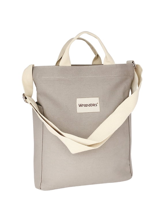 Canvas Tote Bag for Women, Casual Cross Body Shoulder Handbag, Gray