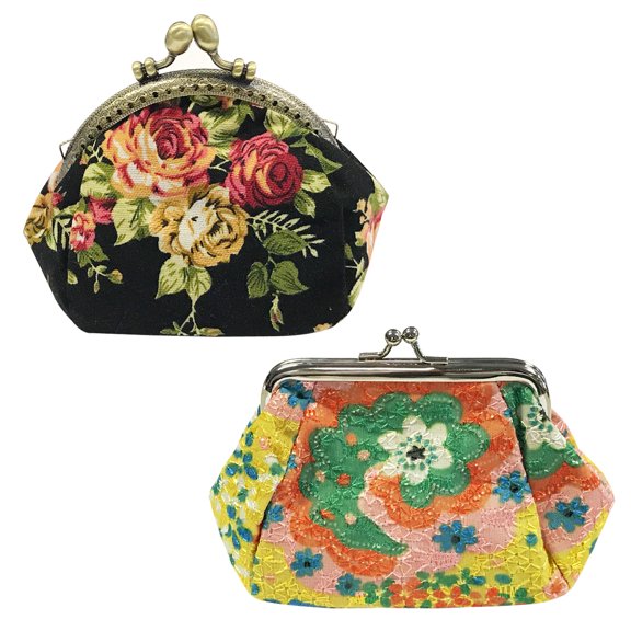Wrapables® Canvas and Embroidered Floral Coin Purse Clutch Wallet (Set of 2), Yellow and Black