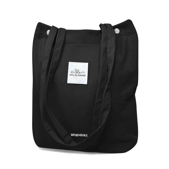 Wrapables Carry Joy Corduroy Tote Bag, Casual Shoulder Handbag, Black