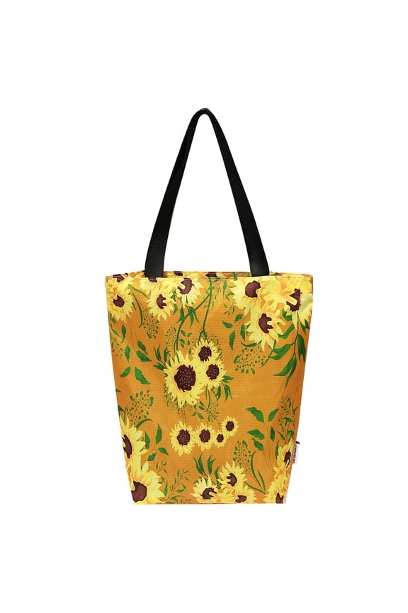 Carryall Shopping Travel Tote Bag with Durable Ripstop Polyester - Foldable, Waterproof, and OEKO-TEX Certified, Small, Sunflowers Harvest