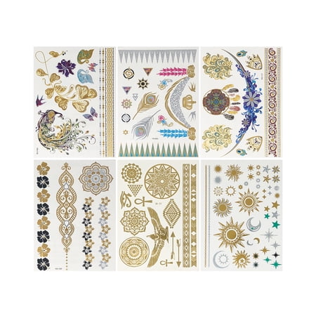 Wrapables® Celebrity Inspired Temporary Tattoos in Metallic Gold Silver and Black (6 Sheets), Large, Goddess Symbols