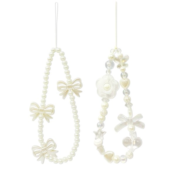 Wrapables Charms and Beads Cell Phone Wrist Strap, Keychain, Bag Charm (Set of 2), Bows and Pearls