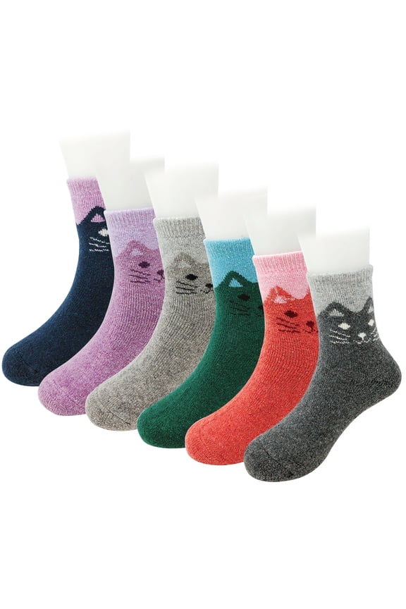 Children's Thick Winter Warm Wool Socks (Set of 6), Cats M