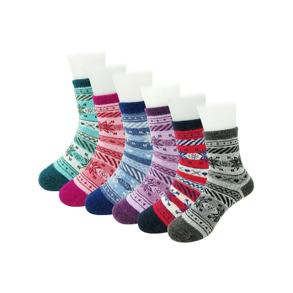 Wrapables Children's Thick Winter Warm Wool Socks (Set of 6), Snowflakes L