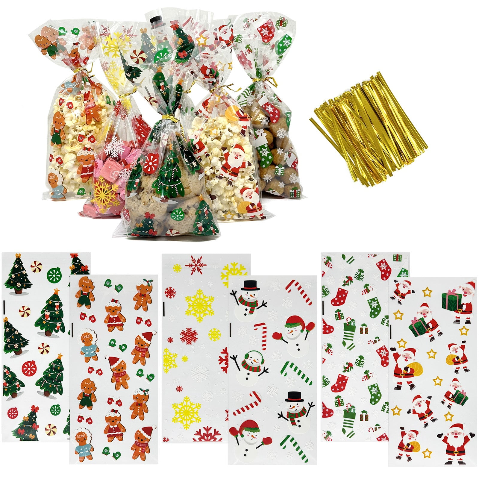 Wrapables Christmas Cellophane Treat Bags With Twist Ties for Candy ...