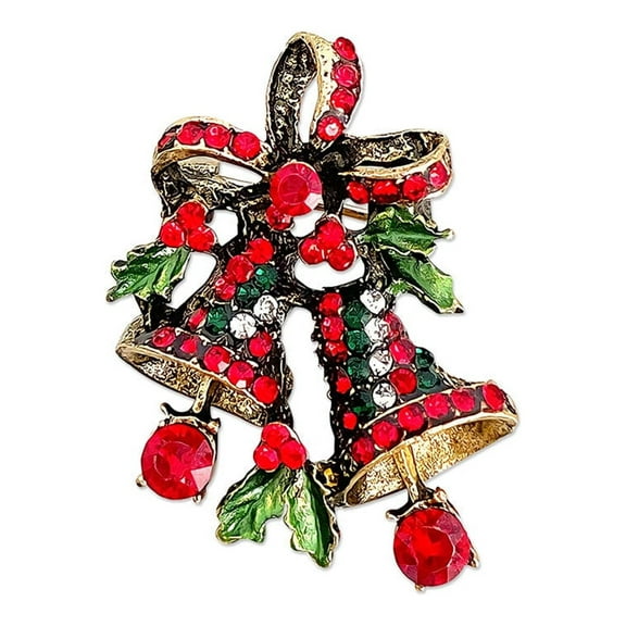 Wrapables Christmas Crystal Rhinestone Brooch Pin, Bells