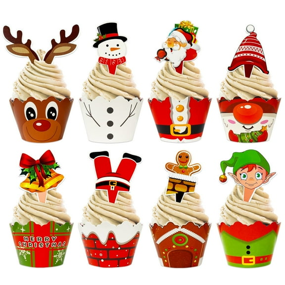 Wrapables Christmas Cupcake Toppers and Wrappers, Holiday Party Supplies (Set of 128)