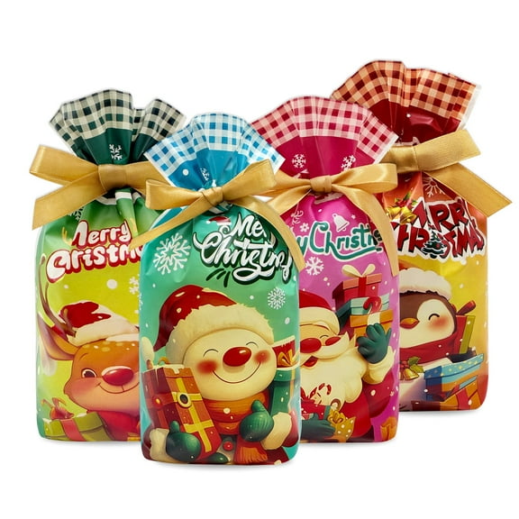 Wrapables Christmas Drawstring Treat Bags for Candy, Cookies, Treats, Gifts and Party Favors (50pcs), Festivity
