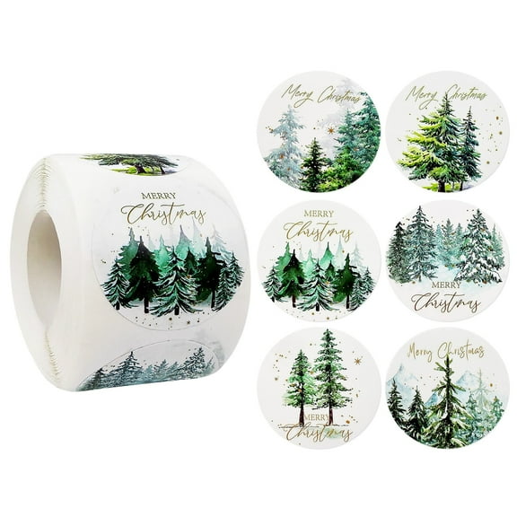 Wrapables Christmas Stickers Label Roll, Holiday Stickers for Sealing Cards, Envelopes, Gift Boxes, Festive Party Favors (500pcs), Christmas Trees