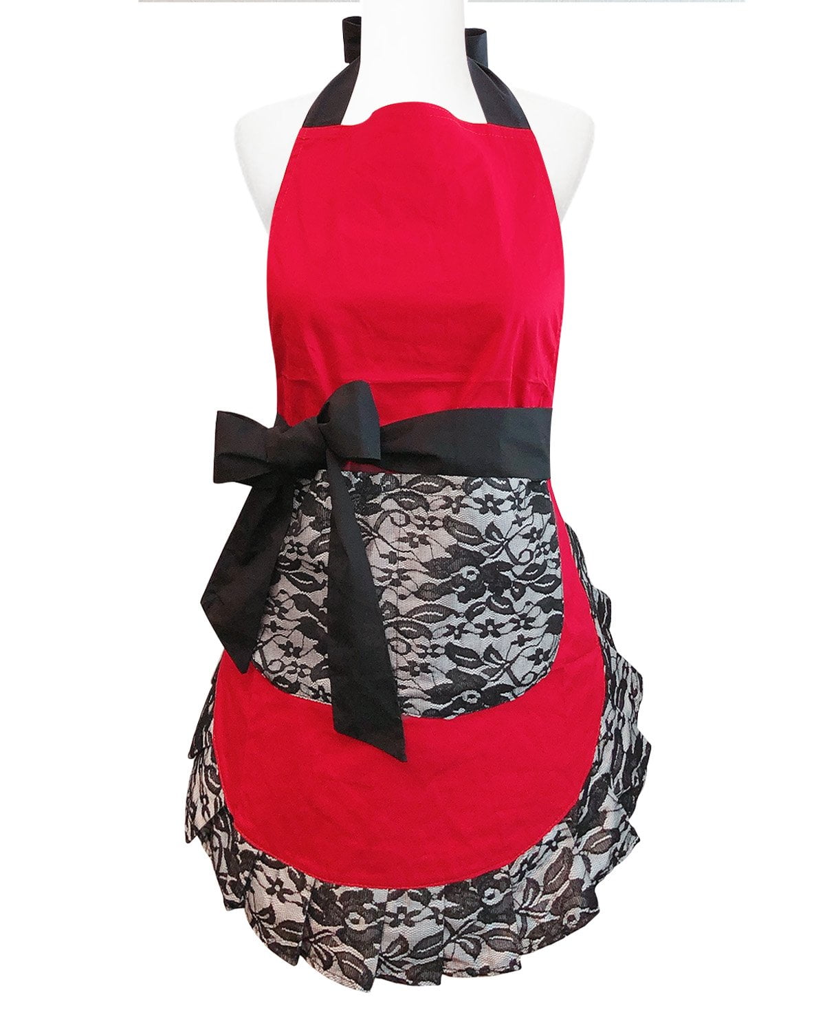 Wrapables Classic Vintage Apron, Sexy Cooking Apron, Red Hot Lace