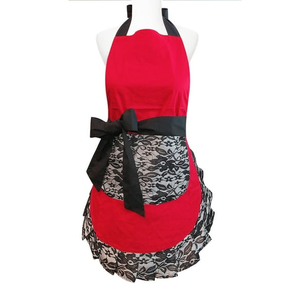 Wrapables Classic Vintage Apron, Sexy Cooking Apron, Red Hot Lace