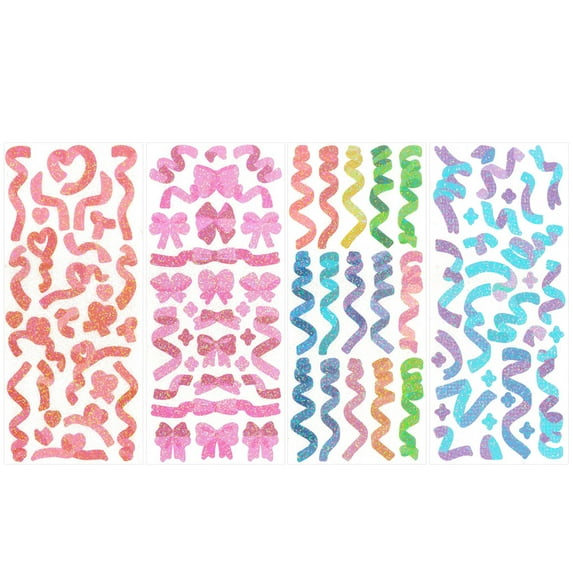 Wrapables Colorful Decorative Stickers for Scrapbooking, DIY Crafts, Stationery, Diary, Card Making, 4 Sheets, Glitter Ribbons