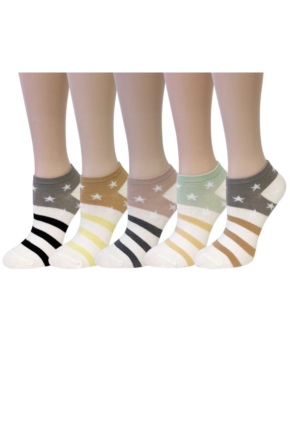 ® Colorful No Show Ankle Socks (Set of 5), Stars and Stripes