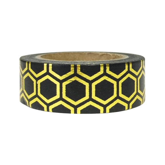 Wrapables Colorful Washi Masking Tape, Metallic Octagons Black and Gold