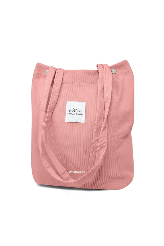 Corduroy Tote Bag, Casual Everyday Shoulder Handbag, Light Pink