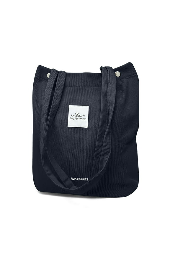 Corduroy Tote Bag, Casual Everyday Shoulder Handbag, Navy