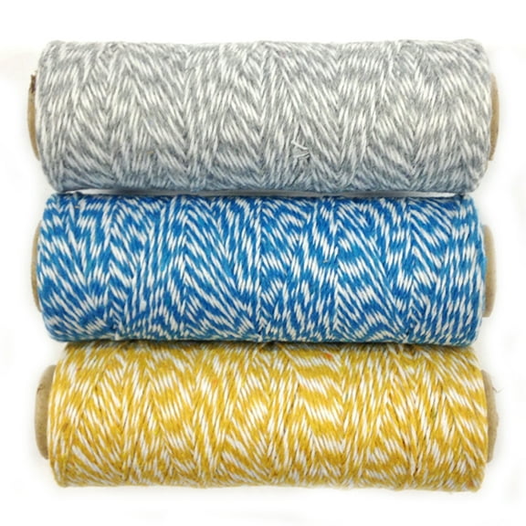 Wrapables® Cotton Baker's Twine 4ply 330 Yards (Set of 3 Spools x 110 Yards) for Gift Wrapping, Party Decor, and Arts and Craft ( Grey, Blue, Dark Yellow)