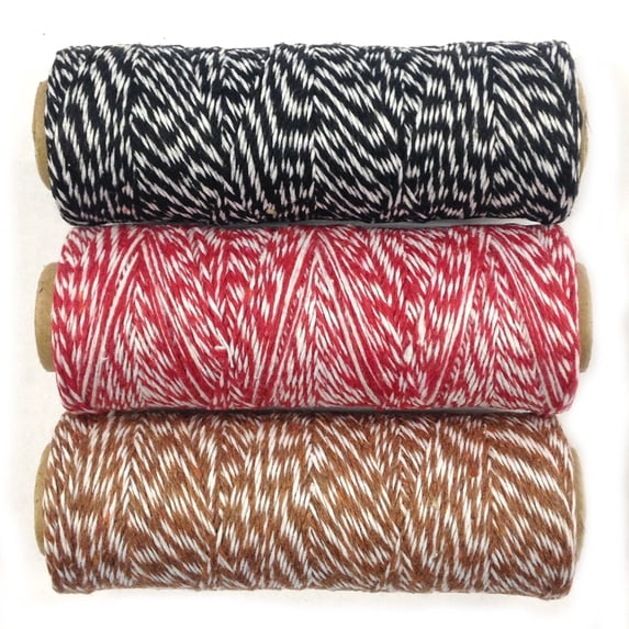 Wrapables® Cotton Baker's Twine 4ply 330 Yards (Set of 3 Spools x 110 Yards) for Gift Wrapping, Party Decor, and Arts and Craft ( Black, Red, Brown)