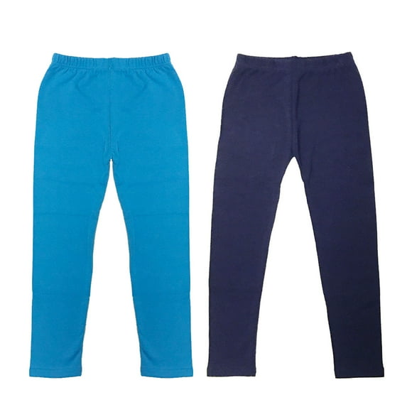 Wrapables® Cotton Solid Colored Leggings for Girls (Set of 2), Blue and Navy, Small