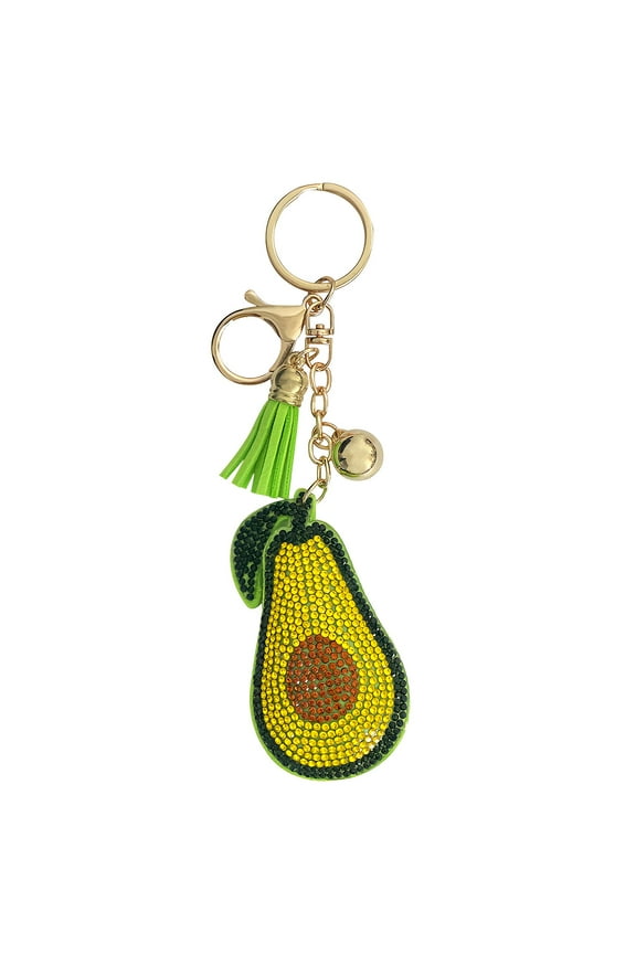 Crystal Bling Key Chain Keyring Car Purse Handbag Pendant Charm, Avacado