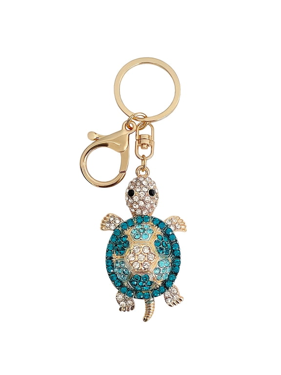 Crystal Bling Key Chain Keyring Car Purse Handbag Pendant Charm, Blue Sea Turtle