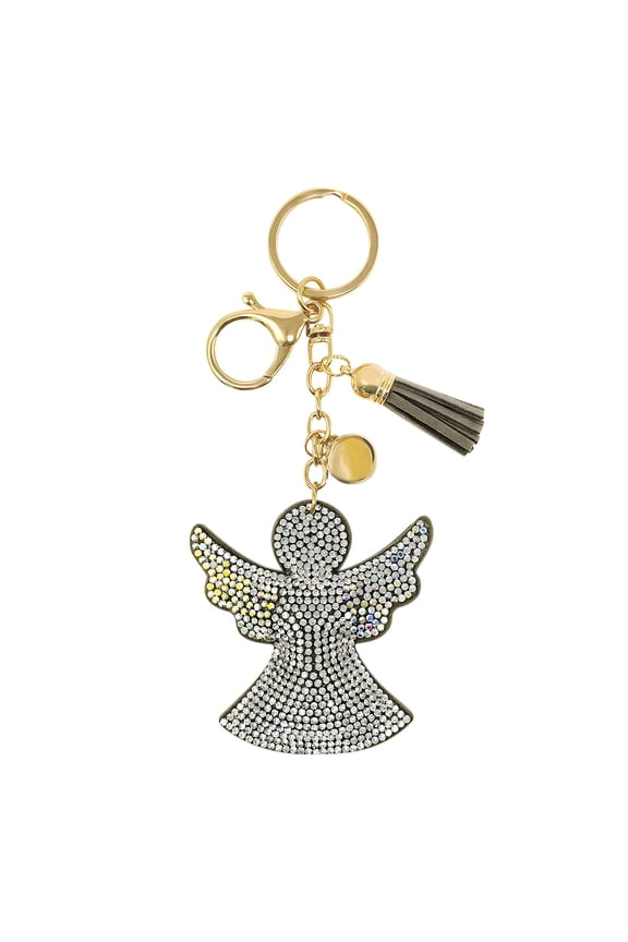 Crystal Bling Key Chain Keyring with Tassel Car Purse Handbag Pendant, Angel