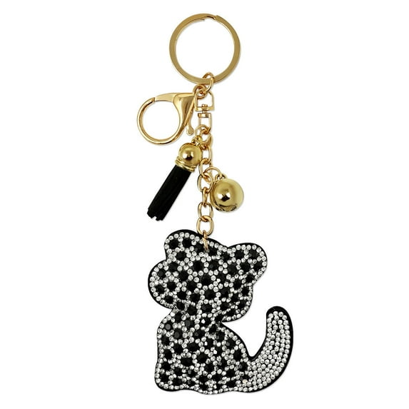 Wrapables Crystal Bling Key Chain Keyring with Tassel Car Purse Handbag Pendant, Exotic Cat