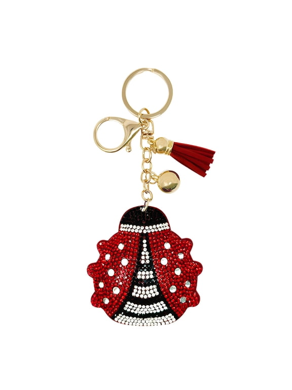 Crystal Bling Key Chain Keyring with Tassel Car Purse Handbag Pendant, Ladybug