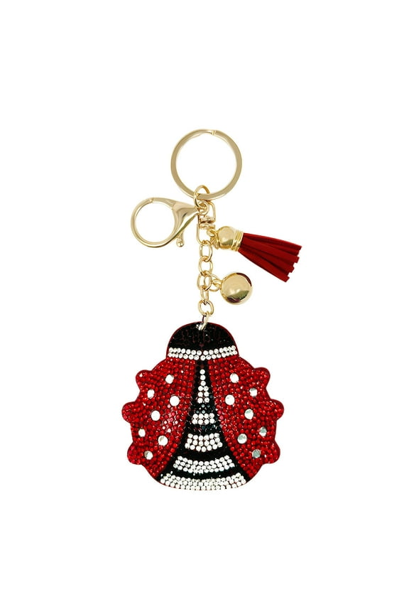 Crystal Bling Key Chain Keyring with Tassel Car Purse Handbag Pendant, Ladybug