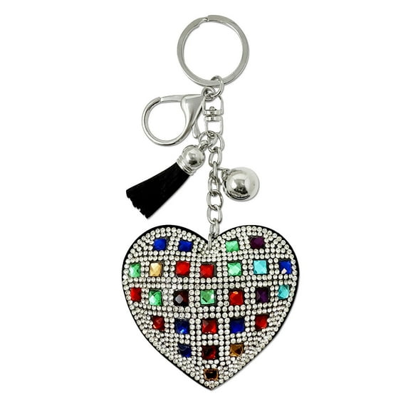 Wrapables Crystal Bling Key Chain Keyring with Tassel Car Purse Handbag Pendant, Rainbow Heart