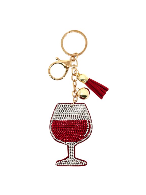 Crystal Bling Key Chain Keyring with Tassel Car Purse Handbag Pendant, Red Wine