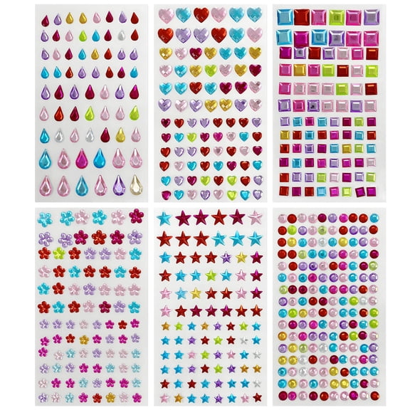 Wrapables Crystal Rhinestone Gem Stickers, Bling Jewel Adhesives for DIY Arts & Crafts, Smartphones, Water Bottles, Sunglass Cases (Set of 6), Stars and Squares